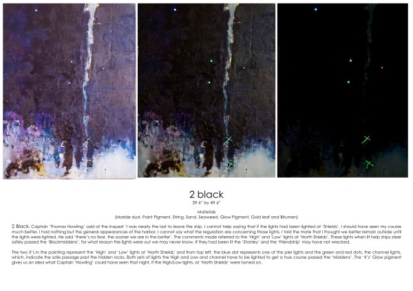 3ft 6” by 4ft 6” Materials (Marble dust, Paint Pigment, String, Sand, Seaweed, Glow Pigment, Gold leaf and Bitumen) 